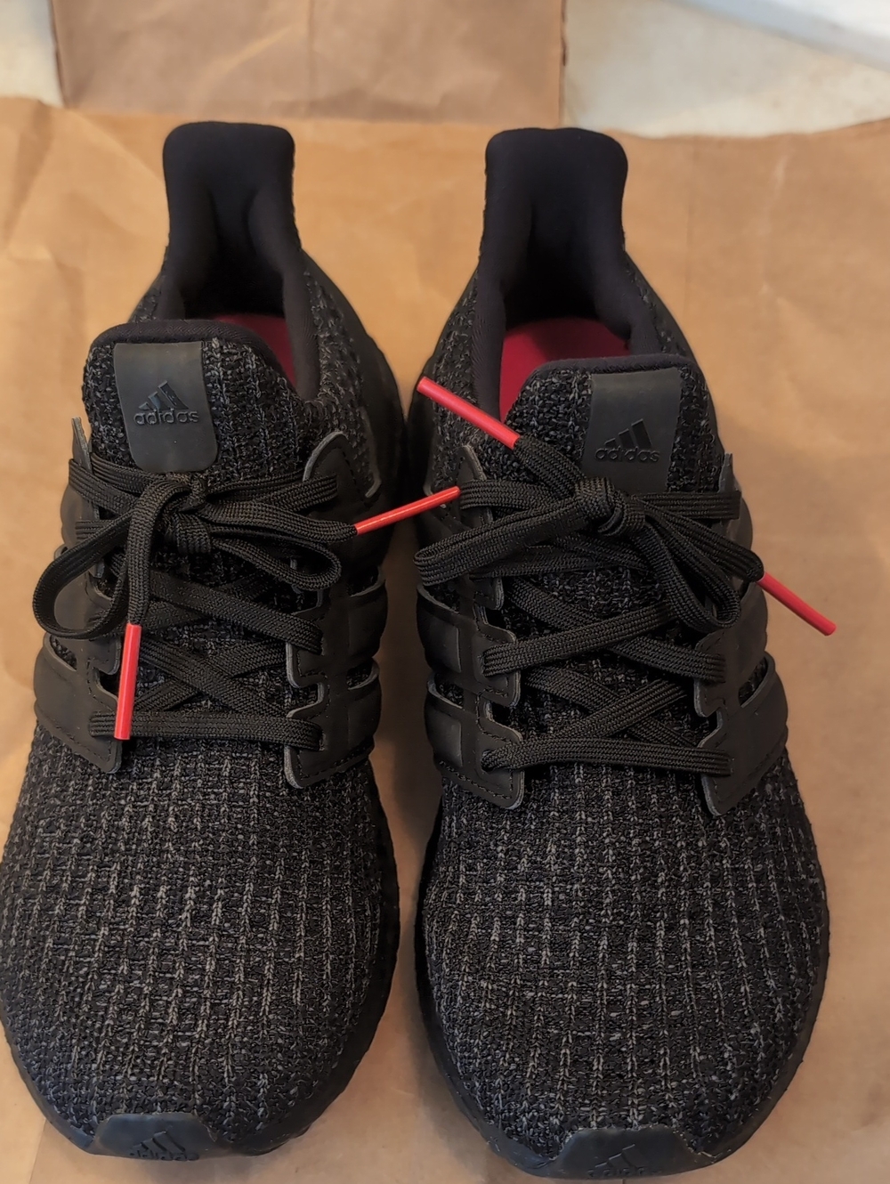 Adidas Black Knit Sneakers with Red Lace Tips